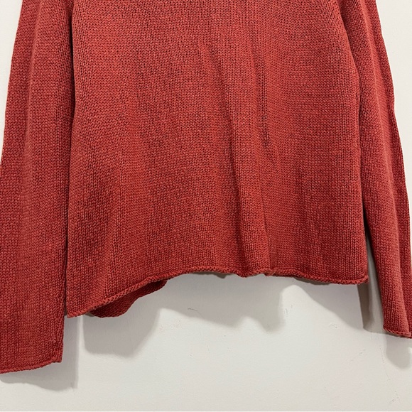 Eileen Fisher Women's Open Knit Sweater Sz L Rust Red Orange Linen Blend V-neck - Picture 13 of 16